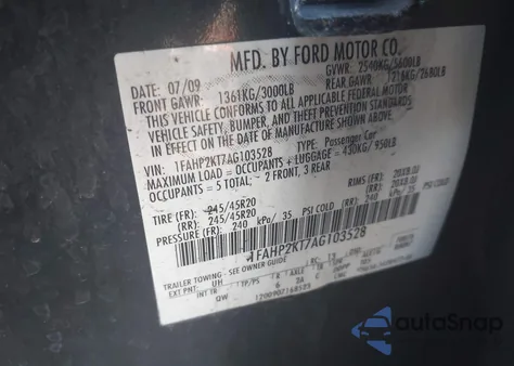 2010 Ford Taurus Sho from USA, damaged, VIN 1FAHP2KT7AG103528
